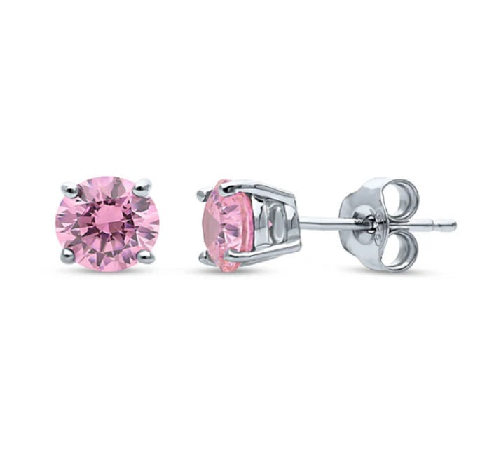Solitaire Round CZ Stud Earrings in Sterling Silver 1.6ct