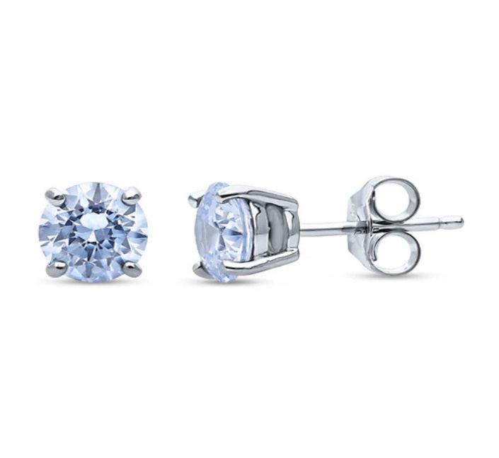 Solitaire Round CZ Stud Earrings in Sterling Silver 1.6ct