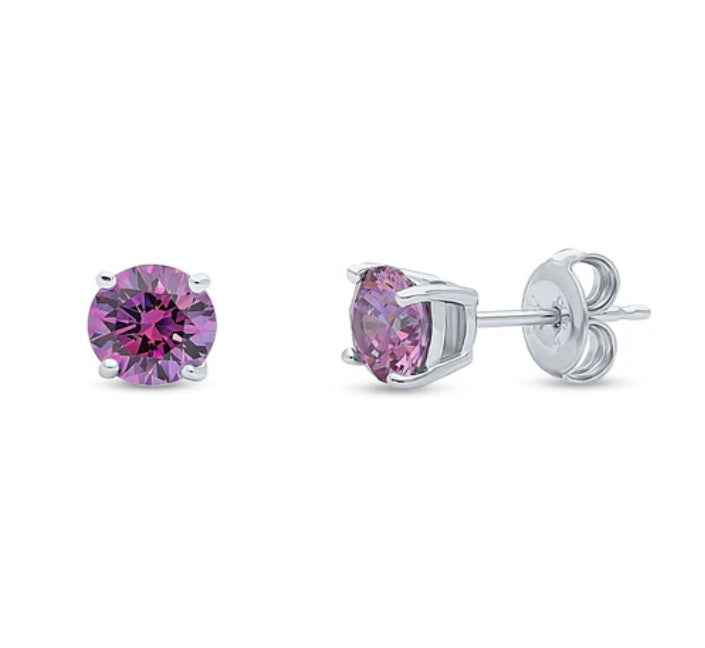Solitaire Round CZ Stud Earrings in Sterling Silver 1.6ct