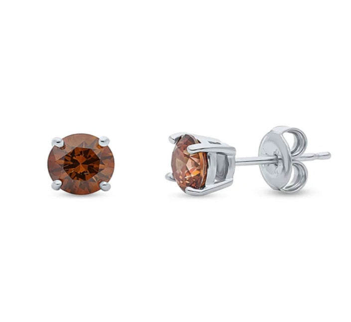 Solitaire Round CZ Stud Earrings in Sterling Silver 1.6ct