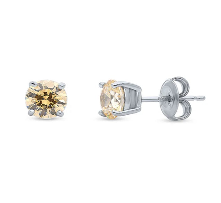 Solitaire Round CZ Stud Earrings in Sterling Silver 1.6ct