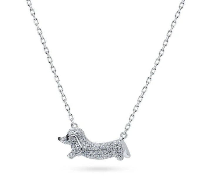 Puppy CZ Pendant Necklace in Sterling Silver