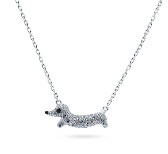 Puppy CZ Pendant Necklace in Sterling Silver