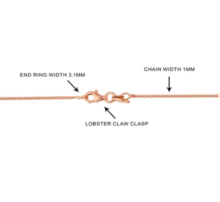 Italian Rolo Chain Necklace in Rose Gold Flashed Sterling Silver 1mm