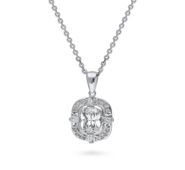 Art Deco CZ Pendant Necklace in Sterling Silver