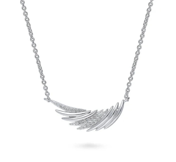 Angel Wings CZ Pendant Necklace in Sterling Silver
