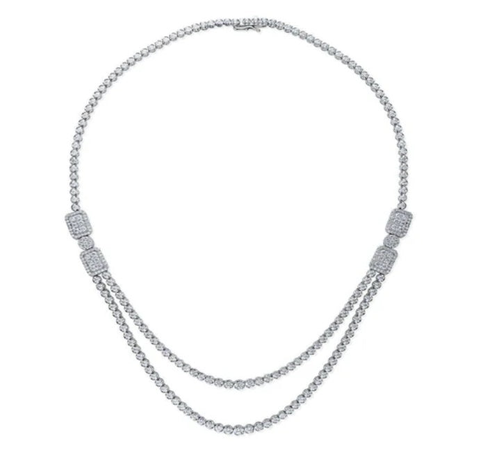 Art Deco CZ Statement Tennis Necklace in Sterling Silver