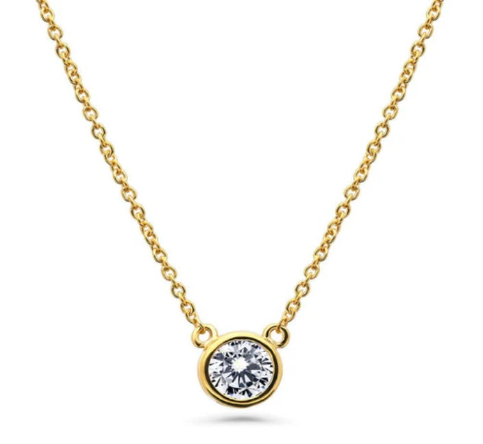 Solitaire 0.9ct Bezel Set Round CZ Necklace in Sterling Silver, 2 Piece