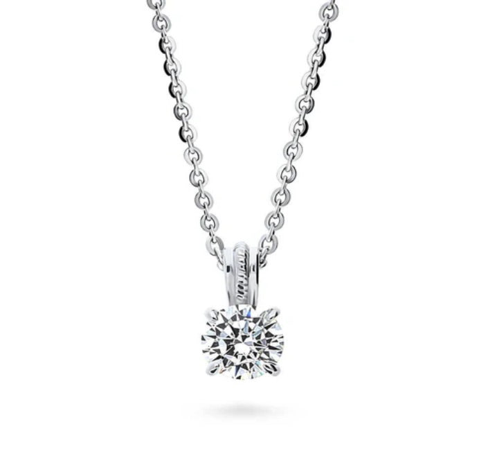 Solitaire 0.8ct Round CZ Pendant Necklace in Sterling Silver