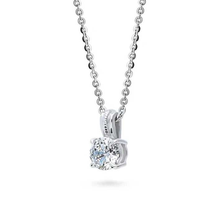 Solitaire 0.8ct Round CZ Pendant Necklace in Sterling Silver