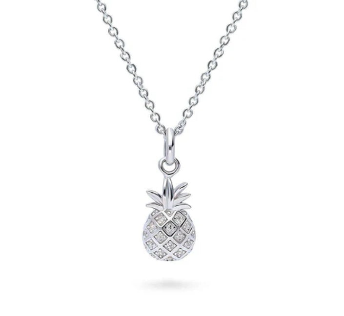 Pineapple CZ Pendant Necklace in Sterling Silver