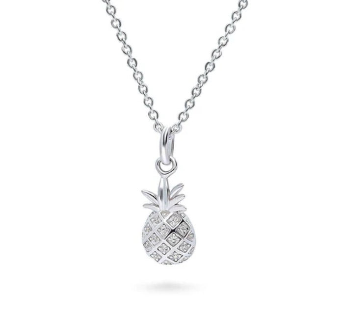 Pineapple CZ Pendant Necklace in Sterling Silver