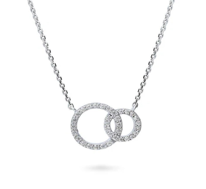 Open Circle Interlocking CZ Pendant Necklace in Sterling Silver