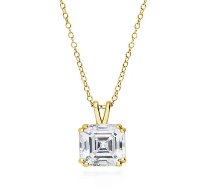 Solitaire 6ct Asscher CZ Pendant Necklace in Sterling Silver, 2 Piece