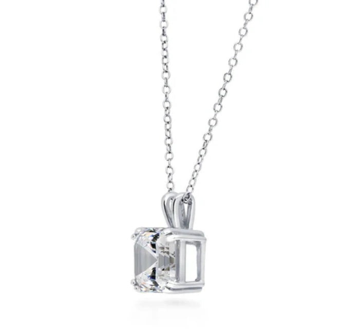 Solitaire 6ct Asscher CZ Pendant Necklace in Sterling Silver, 2 Piece