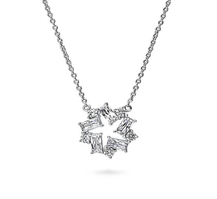 Wreath CZ Pendant Necklace in Sterling Silver