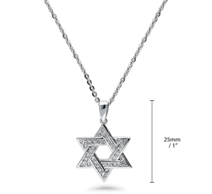 Star of David CZ Pendant Necklace in Sterling Silver