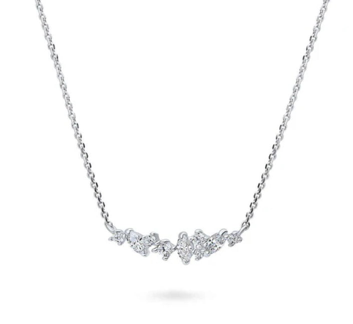Cluster Bar CZ Pendant Necklace in Sterling Silver