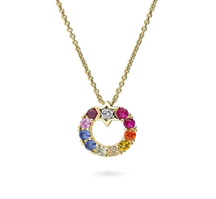 Wreath Multi Color CZ Pendant Necklace in Gold Flashed Sterling Silver
