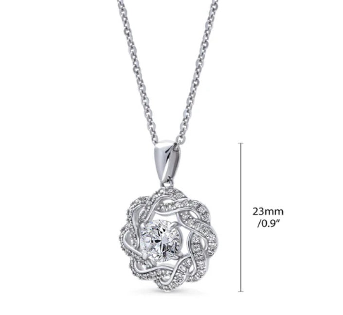 Flower Woven CZ Pendant Necklace in Sterling Silver