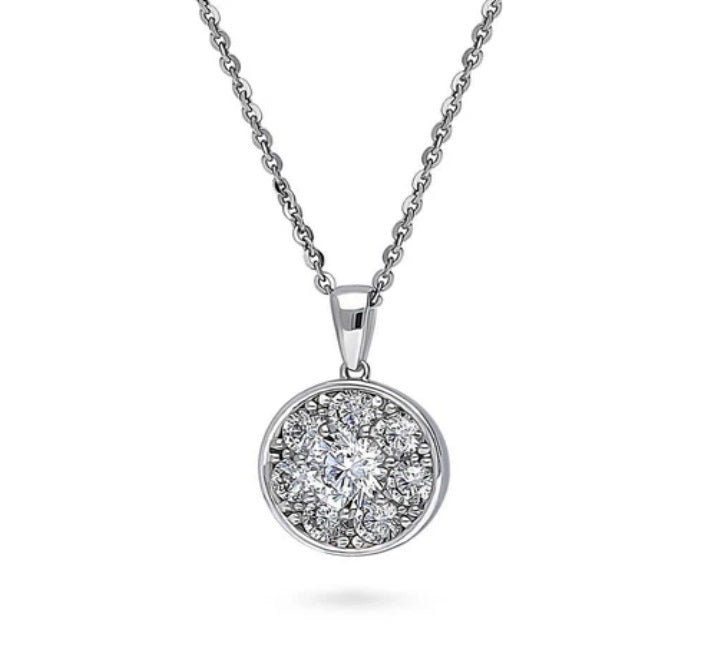 Flower Halo CZ Pendant Necklace in Sterling Silver