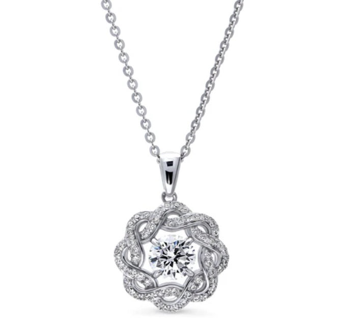 Flower Woven CZ Pendant Necklace in Sterling Silver