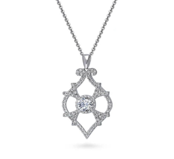 Woven Art Deco CZ Statement Pendant Necklace in Sterling Silver