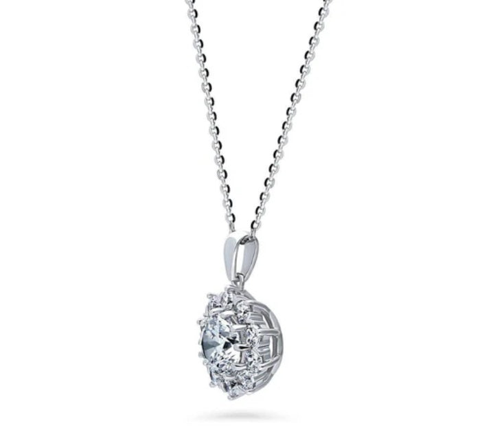 Flower Halo CZ Statement Pendant Necklace in Sterling Silver