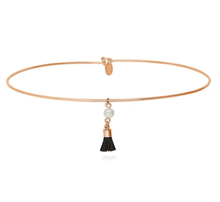 Tassel Imitation Pearl Choker in Rose Gold-Tone