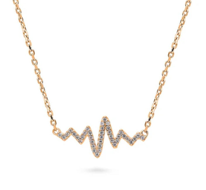 Heartbeat CZ Pendant Necklace in Rose Gold Flashed Sterling Silver