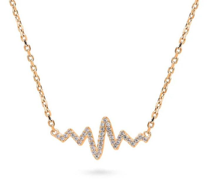 Heartbeat CZ Pendant Necklace in Rose Gold Flashed Sterling Silver