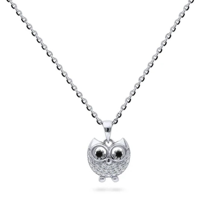 Owl CZ Pendant Necklace in Sterling Silver