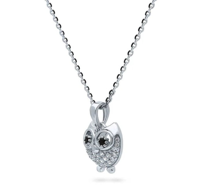 Owl CZ Pendant Necklace in Sterling Silver