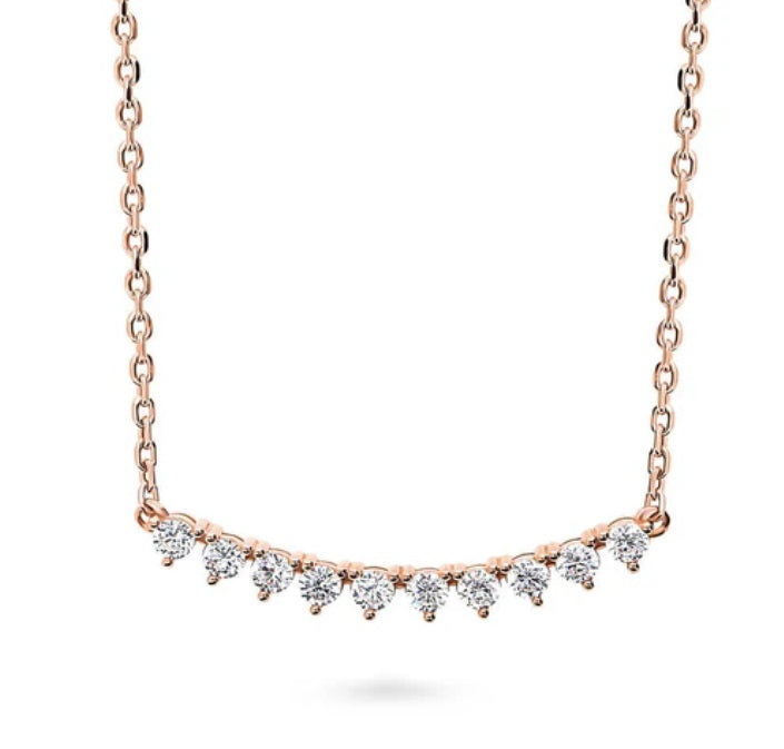 Bar CZ Pendant Necklace in Rose Gold Flashed Sterling Silver