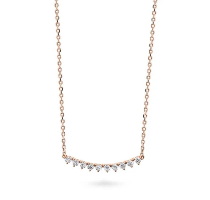 Bar CZ Pendant Necklace in Rose Gold Flashed Sterling Silver