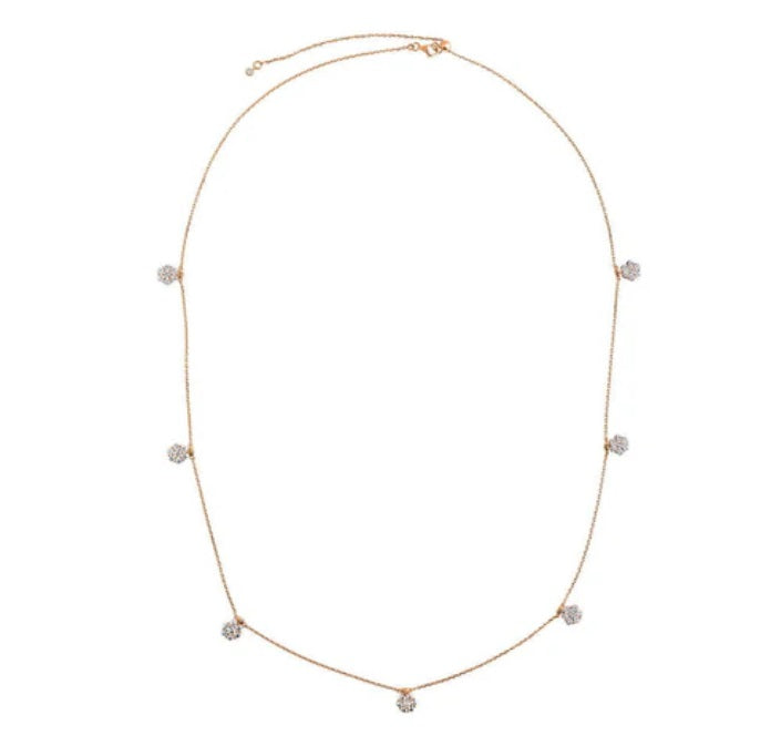 Flower CZ Station Necklace in Rose Gold Flashed Sterling Silver