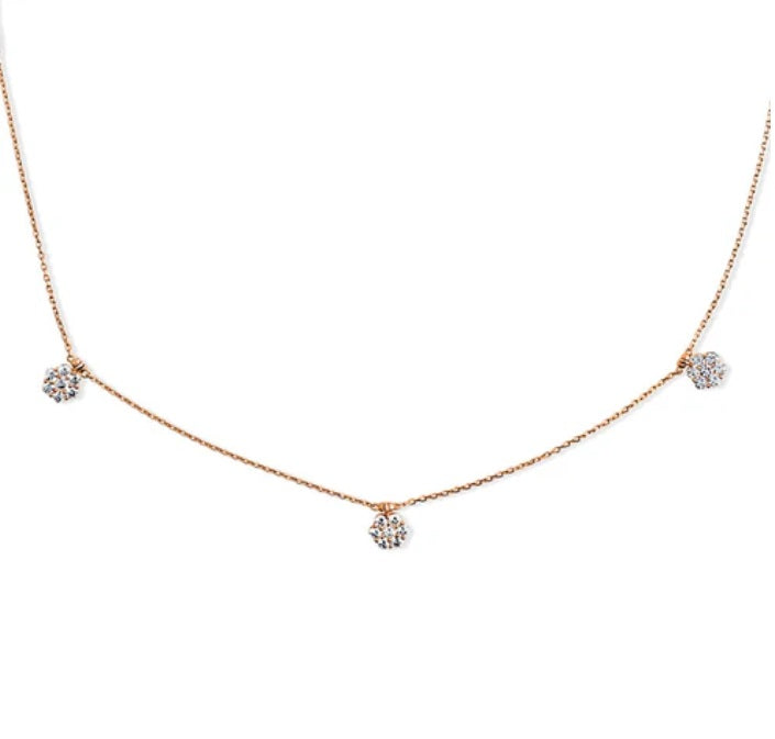 Flower CZ Station Necklace in Rose Gold Flashed Sterling Silver