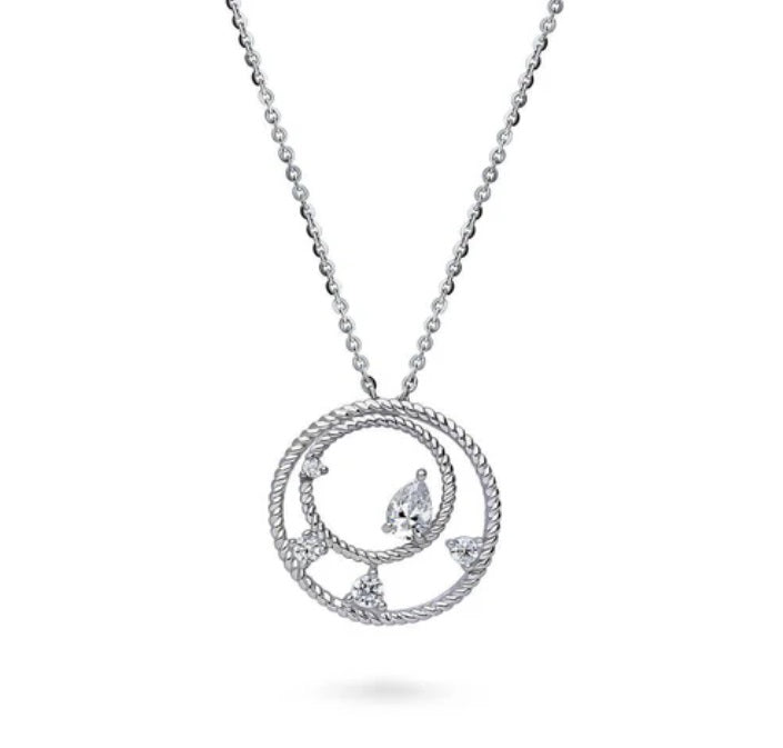 Open Circle Cable CZ Pendant Necklace in Sterling Silver