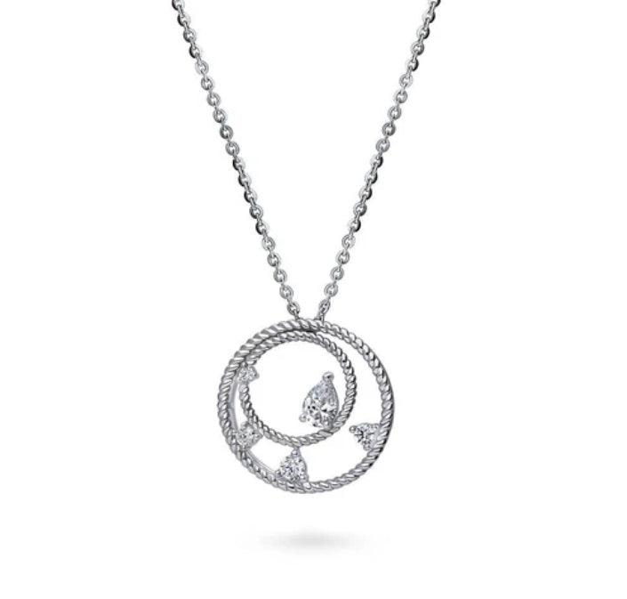 Open Circle Cable CZ Pendant Necklace in Sterling Silver