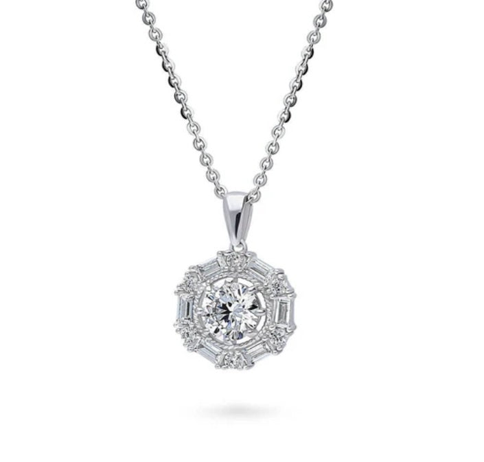 Halo Cable Round CZ Pendant Necklace in Sterling Silver