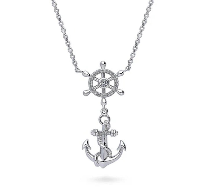 Anchor CZ Pendant Necklace in Sterling Silver