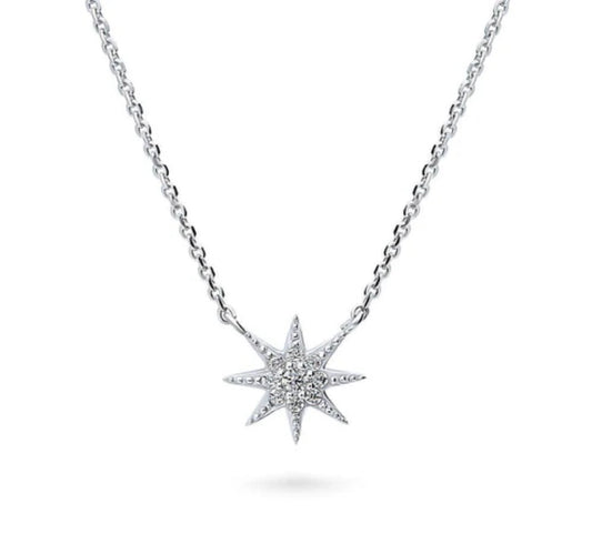 Starburst CZ Pendant Necklace in Sterling Silver