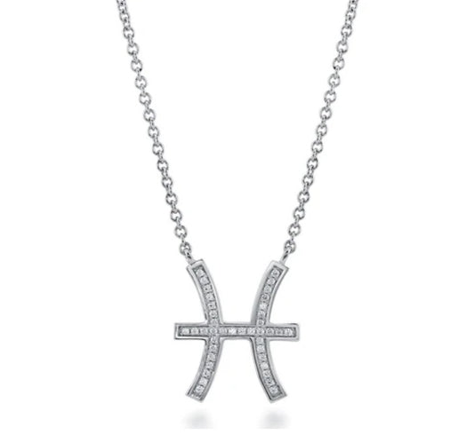 Zodiac Pisces CZ Pendant Necklace in Sterling Silver