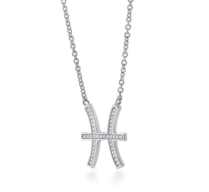 Zodiac Pisces CZ Pendant Necklace in Sterling Silver
