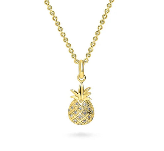 Pineapple CZ Pendant Necklace in Gold Flashed Sterling Silver
