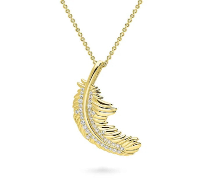 Feather CZ Pendant Necklace in Gold Flashed Sterling Silver