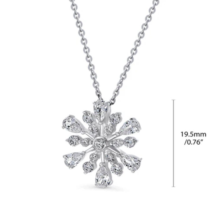 Snowflake CZ Pendant Necklace in Sterling Silver