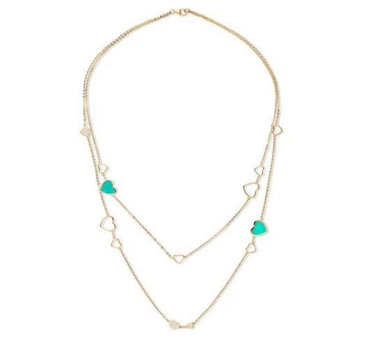 Open Heart Enamel CZ Layered Necklace in Gold Flashed Sterling Silver