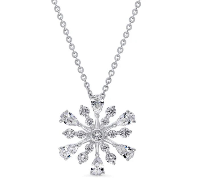 Snowflake CZ Pendant Necklace in Sterling Silver