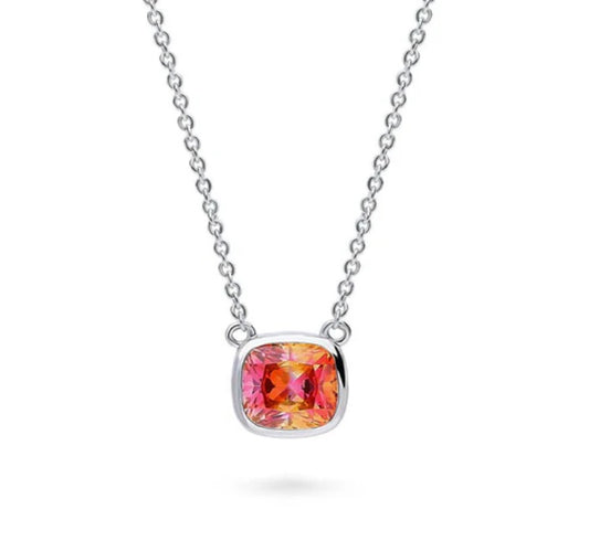 Kaleidoscope Red Orange Bezel Set CZ Necklace in Sterling Silver